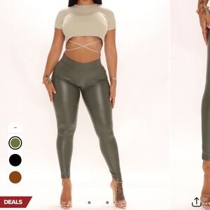 Fashion Nova Liliana Leather Leggings (olive)